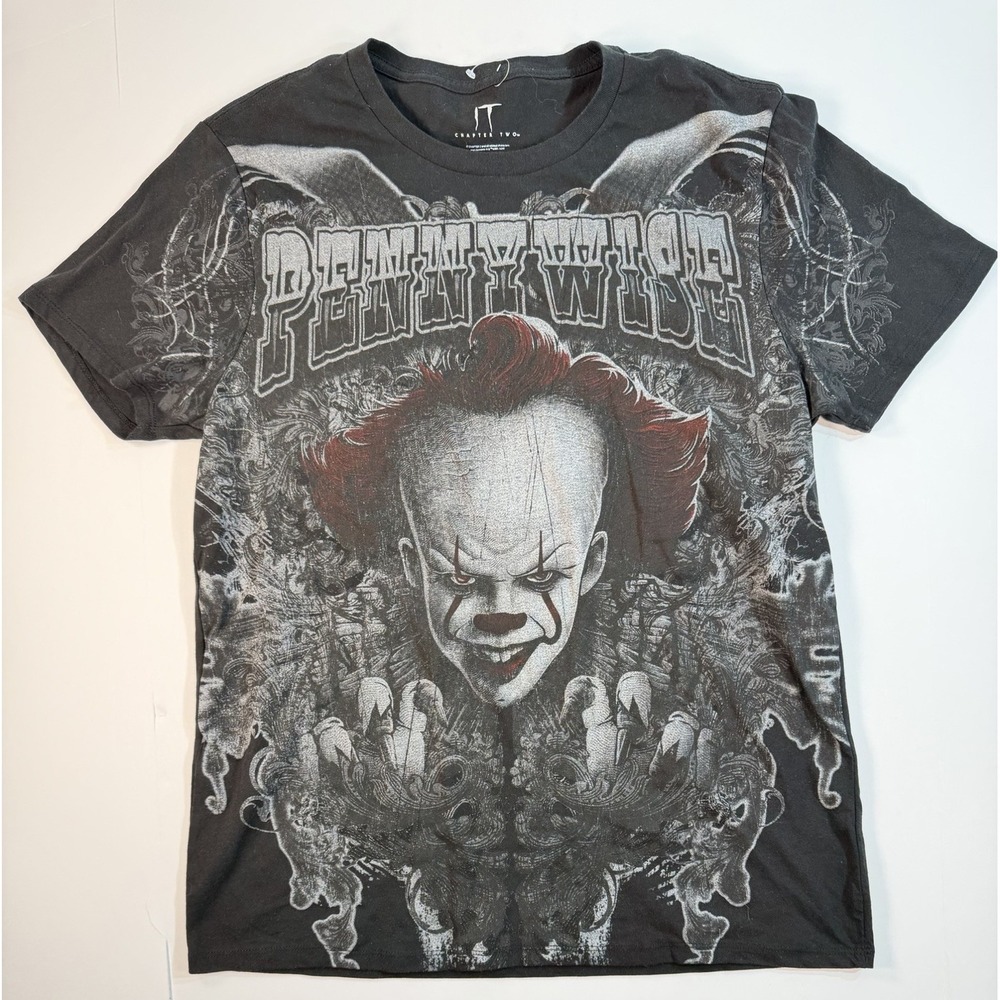 IT Pennywise Graphic T Shirt AOP Horror Movie Chapter Two Size XL Black Tee - Picture 1 of 3